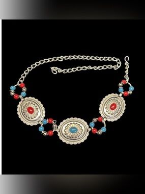 Silver and Red Statement vintage Belt